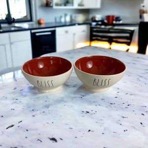 Ray Dunn Artesian Footed Bowl "Bliss" Rust orange interior Cereal Soup Set of 2